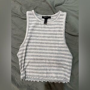 Forever 21 White and Gray Striped Ribbed Tank